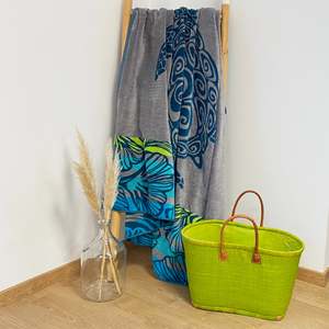 <b>XL</b> Jacquard Terry Knitted Eco-Friendly 100% Cotton Fabric <b>Beach</b> <b>Towel</b> 140x180 400g/m Turtle Design Blue Velour-Camada - Product Image 1