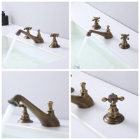 Robinet mélangeur d'eau chaude et froide en laiton antique HONGDEC, double poignée, 3 trous, robinet de lavabo, montage sur plan, robinet de salle de bain
