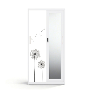 Armoire coulissante en acier avec miroir et motif 900 mm pour rangement de chambre - Product Image 1