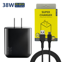 Chargeur rapide OEM 38W à double port USB A+C avec câble Type C, protection OTP, QC3.0/PD, ensemble de charge pour téléphone portable