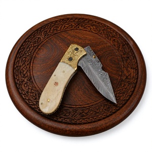 Luxury Handmade Damascus Pocket Folding <b>Knives</b> with <b>Bone</b> <b>Handle</b> with Leather Sheath OEM ODM Manufacturer Pocket Folding <b>Knife</b> - Product Image 3