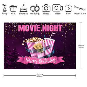 7 * 5ft cinéma bannière toile de fond <span class=keywords><strong>film</strong></span> nuit pop-corn imprimé décorations de fête toile de fond fond pour enfants fille joyeux anniversaire - Product Image 4