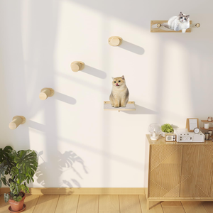 Estantes de Pared para Gatos, Muebles de Madera para Gatos con <span class=keywords><strong>4</strong></span> Postes Rascadores, Plataforma de Salto y Hamaca para Gatitos - Product Image 2