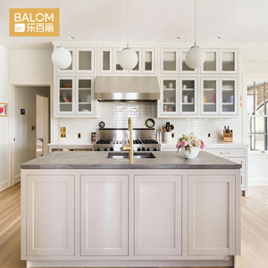 Gabinetes de Cocina Blancos Transicionales BALOM Estilo Shaker con Encimera de Mármol y Isla, Gabinetes de Cocina Modulares RTA de Madera Contrachapada - Product Image 3