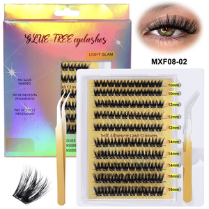 Handmade Natural No Glue Self <b>Adhesive</b> Cluster <b>Lashes</b> Pre-Cut Individual Pre-Bond Technology Press-On Reusable DIY Crisscross - Product Image 1