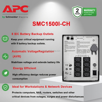 SMC1500I-CH Smart-UPS Fasa Tunggal 1500VA 900W Unit Daya Cadangan dengan Baterai Asam Timbal VRLA Internal Output Gelombang Sinus Murni