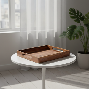 Plateau de service en bois d'acacia de qualité supérieure <span class=keywords><strong>avec</strong></span> poignées - Grand plateau rectangulaire en bois pour table basse, petit-déjeuner au lit - Product Image 3