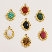 Pendentifs géométriques ovales en pierre naturelle exquise, en acier inoxydable, faits à la main, composants de bijoux de haute qualité