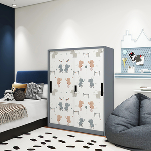 Armoire vestiaire double porte en métal moderne avec impression en relief, vente en gros |   Armoire de rangement en métal à portes coulissantes pour vêtements d'enfants - Product Image 2