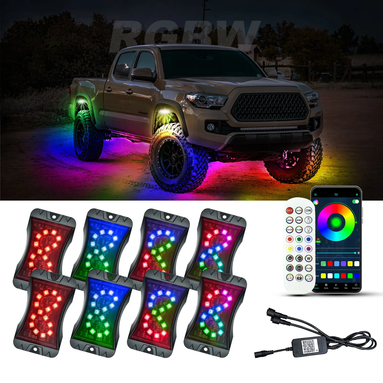 2022 NEW 4 Pods LED Rock Lights LED Neon Underglow Light for Car Truck ATV UTV SUV Offroad Boat Underbody Glow Trail Lamp white