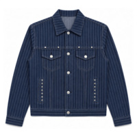Ensemble en jean thermique décontracté pour homme, 2 pièces, veste à rayures fines et pantalon large, tenue assortie marine, streetwear, vente en gros