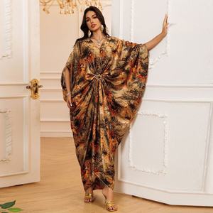 Nuovo Abito <span class=keywords><strong>Musulmano</strong></span> Stile Dubai con Stampa, Elegante e Casual, <span class=keywords><strong>Vestito</strong></span> con Scollo a V per Donne Musulmane - Product Image 3