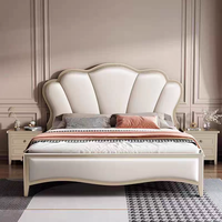 Lit double JINS Machardani avec rangement, design moderne du sommier – Bois massif, cuir véritable, mobilier de chambre pour appartement et entrepôt