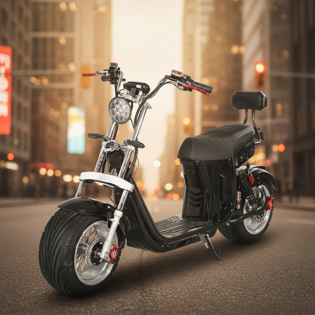 60V Brushless 1000W Off-Road Electric Commuter with Front Hub Drive Fat Tires & Quick-Swap Battery Dual Shock Scooter