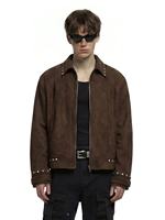 Blouson Bomber Vintage Décontracté en Daim Imperméable à Capuche Zippé Réversible Hiver Coupe Droite Épaules Structurées Doublure Sherpa