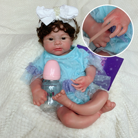 Poupée réaliste bébé nouveau-né en silicone, cheveux bouclés bruns de 18 pouces, jouet doux pour fille, corps entier, anti-stress, faite à la main + accessoires, cadeau
