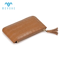MEYSHE dompet koin kulit asli wanita, dompet kulit buaya asli kualitas tinggi dengan ritsleting untuk penggunaan kunci