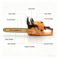 Tronçonneuse à essence professionnelle 56,4 cm³ W9071 3,2 kW, coupe-bois robuste