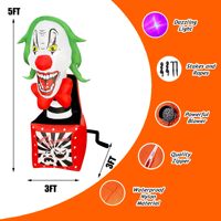 Boîte de clown gonflable d'Halloween de 5 pieds avec lumières LED décor de cour extérieure de saut animé