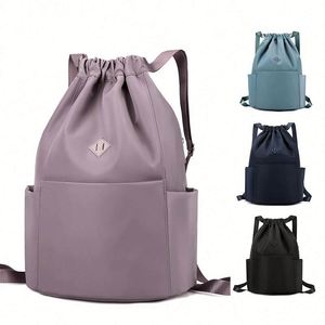 Drawstring Backpack Unisex Large Capacity Waterproof Polyester Gym <b>Bag</b> With Front Pocket Multiple Colors Available - Product Image 1