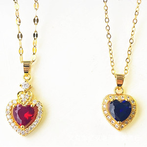 Heart Shaped Pendant Gold Red Blue Zircon Micro Insert <b>Solitaire</b> Charm Everyday Wear - Product Image 2