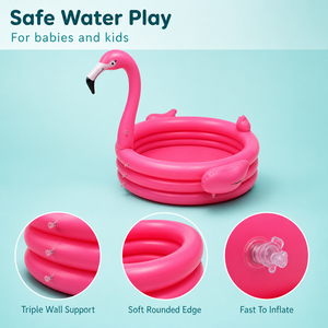 Piscine gonflable flamant rose pour enfants, piscine gonflable à trois anneaux pour bébés, pour jouer à la maison, en intérieur et en extérieur - Product Image 5