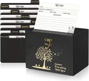 Miglior regalo <span class=keywords><strong>per</strong></span> la festa della casa da sposa-50 piccoli Set di scatole di carte <span class=keywords><strong>per</strong></span> ricette vuote nere 8 divisori in legno Organizer <span class=keywords><strong>per</strong></span> carte da cucina - Product Image 1