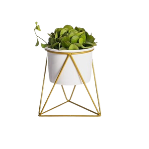Jardinière en métal minimaliste avec revêtement en poudre blanche, pour la décoration intérieure et extérieure, avec mini base et support en métal doré - Product Image 2