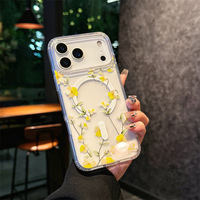 Coque de téléphone antichoc magnétique en TPU souple et PC rigide, ultra-transparente, avec motif floral, pour iPhone 12 13 14 15 16 17 18 Pro Max (vente en gros)