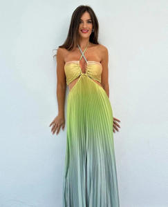 Vestido Largo Plisado Degradado de Verano 2026 <span class=keywords><strong>para</strong></span> Mujer, Vestido Sexy sin Tirantes con Aberturas, Vestido de <span class=keywords><strong>Playa</strong></span> sin Espalda <span class=keywords><strong>para</strong></span> Vacaciones de Primavera - Product Image 2