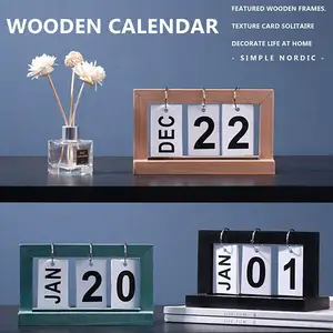 Calendrier de bureau manuel en bois réutilisable calendrier de bureau Vintage calendrier de bloc pour la décoration bureau, maison Table bricolage, planificateur