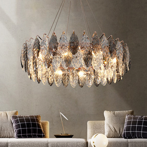 <span class=keywords><strong>Lampadario</strong></span> a Foglia di Cristallo <span class=keywords><strong>Grigio</strong></span> di Alta Qualità, Decorazione Elegante e Moderna per Soggiorno - Product Image 1