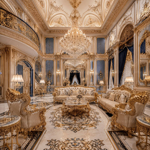 Projet de décoration intérieure de luxe <span class=keywords><strong>Rococo</strong></span> pour toute la <span class=keywords><strong>maison</strong></span>, design orné en feuille d'or, style palais - Product Image 1