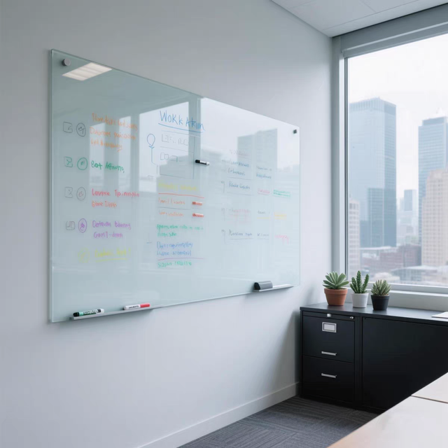 Magnetic Tempered Glass Whiteboard with Easy Writing & Cleaning High-Strength for Office School Hotels & Hospitals