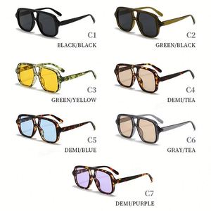 Lunettes de soleil carrées à grande monture pour hommes et femmes, avec logo personnalisé, tendance 2025, UV400, double pont, style punk pilote - Product Image 6