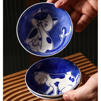 Assiette à collation en céramique motif chat, plat à condiments dessin animé, en porcelaine écologique pour cuisine ou fête, motif personnalisable