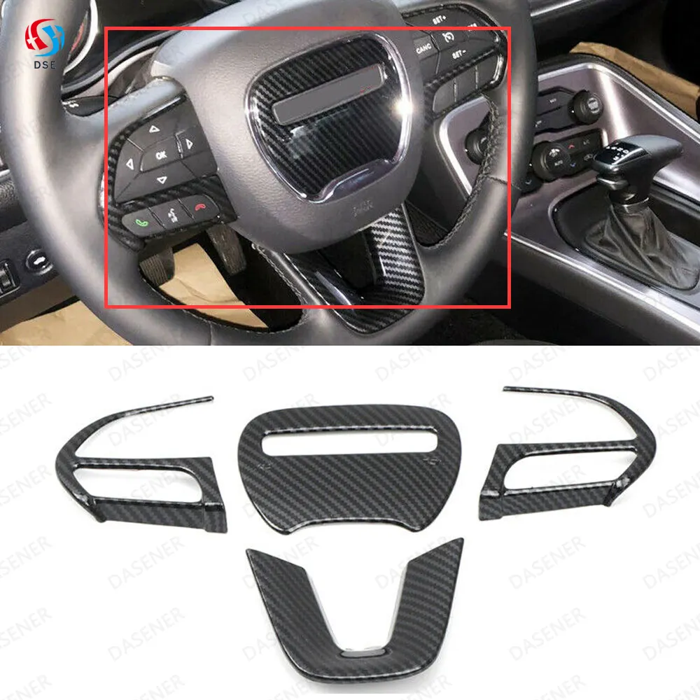 DSE Factory Direct Auto Interior Parts Car Accessories, Carbon Fiber Steering Wheel Cover Trim Bezels For Dodge Charger SRT 2015