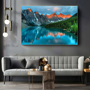 Decoración para sala de estar <span class=keywords><strong>lago</strong></span> amanecer paisaje ilustraciones naturaleza lienzo arte impresión montaña paisaje pared pintura - Product Image 4