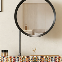 Table de toilette minimaliste italienne en acrylique flottante avec armoire murale de rangement finition luxe crème.