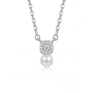 <b>Copper</b> Square CZ Halo Block Shell Pearl Drop Pendant Necklace Minimalist Two Piece Dainty Jewelry for Women - Product Image 1