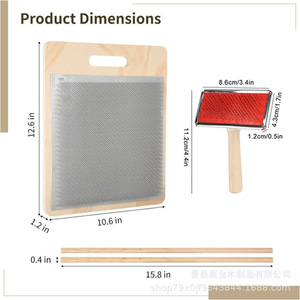 Wooden <b>Wool</b> Combing Brush Set With Adjustable Support For Spinning Fibers And Yarn Desktop <b>Craft</b> Tool Striped Pattern - Product Image 4