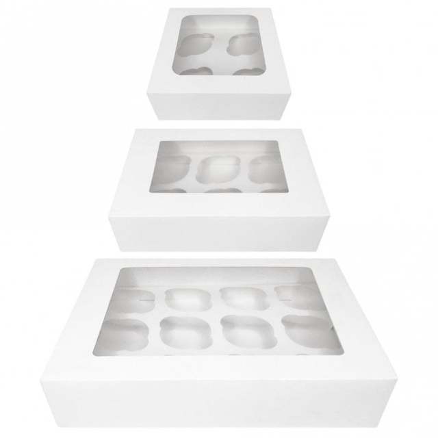 Factory Bulk Custom Hold 4, 6, 12, 24 Count 3"4" Deep Automatic pop up White Cupcake Cake Decoration Packaging Box With Window