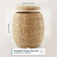 Solution d'organisation pour la maison : Panier rond robuste en jonc de mer tressé avec couvercle double fonction pour le linge, les plantes et l'usage quotidien