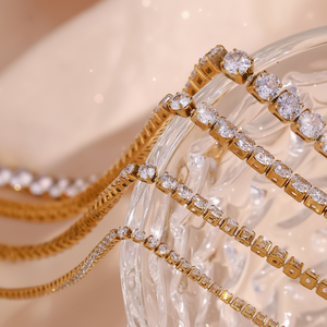 Joyería de moda, collares de circonia cúbica completa, collar de clavícula de cadena de tenis de cristal de acero inoxidable chapado en oro de 18 quilates - Product Image 1