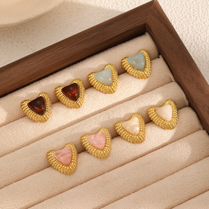 Heart Shaped Resin <b>Stud</b> <b>Earrings</b> 18k Gold Plated For Women Elegant Fashion Jewelry - Product Image 2