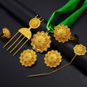 Set Etnico Etiopico Eritreo da Sposa: Collana, <span class=keywords><strong>Orecchini</strong></span>, Anello, Catena per la Fronte e Bracciale in Lega per Matrimoni e Fidanzamenti # 314206 - Product Image 5