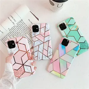 Soft Rubber marble cell phone case for Iphone 11 pro Max 12 13 pro max Geometry design Shockproof