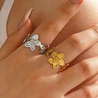 Bague Chic en Acier Inoxydable Ouverte, Anneaux Fleur Multi-Pétales pour Femme, Bijoux Plaqué Or 18 carats de Haute Qualité TGJZ6074