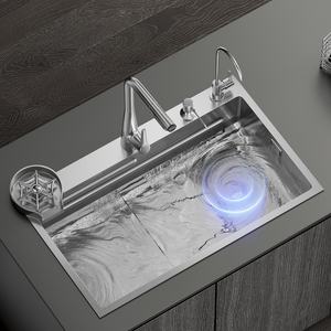 Évier de cuisine multifonctionnel à cuve unique en acier inoxydable brossé épaissi fait main SUS304 - Product Image 5