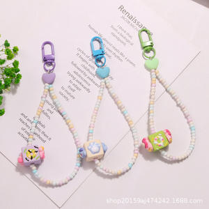 Nuevo colgante de llavero de coche pintado a mano cuadrado de dibujos animados, accesorios de cuentas de arroz coloridos frescos, funda para auriculares, decoración - Product Image 3